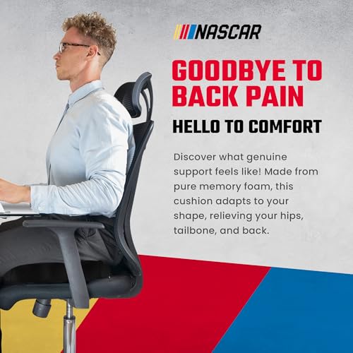 NASCAR Doctor Recommended Memory Foam Seat Cushion for Office Chairs & Car - Ergonomic U-Shape with Memory Foam for Tailbone, Sciatica, & Back Pain Relief, Breathable Mesh w/Non-Slip Bottom (Black)