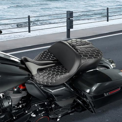 C.C. RIDER Gel Seat Driver Passenger Seat Hammock Gray Hexagon Fit For Harley Touring 2009-2023 Street Glide Road Glide Road King Electra Glide and 2009-2021 Tri Glide - color: 23# Gel Grey