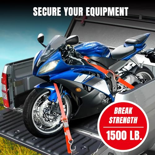 Jack Boss Ratchet Tie Down Straps Set, 1500 lbs Break Strength, 1" x 15' Heavy Duty Ratchet Straps with 4X Soft Loops Padded Handles Coated S Hook, Fits for Moving Appliances Motorcycle, Orange-Red - color: Red