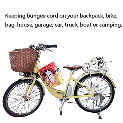 Heavy Duty Adjustable Elastics Stretch Lock Shock Bungee Cords Rope with PVC Coated Buckle All Black for Motorcycle, Cargo, Camping, RV, Trailer, Bicycle Carrier Rack, Trunk,Luggage (4 Pack)