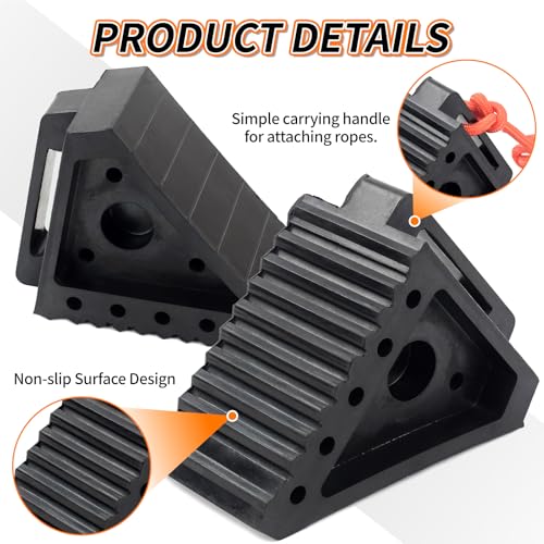 OULEME Premium Rubber Wheel Chocks with Carry Handles, Solid RV Tire Chocks for Camper, Travel Trailer, Trucks or ATV, Stable and Durable, 8.5" x 4" x 6" (4-Pack) - size: With Handles(M)