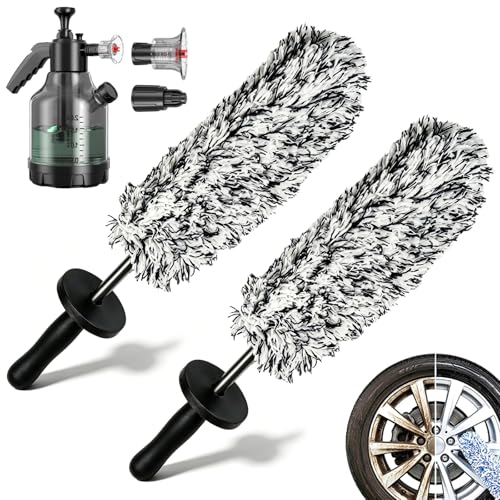Wheel Barrel Brush, Long Handle Microfiber Wheel Brush, 17 inch Car Duster Interior Multipurpose Cleaning Tool for Vehicle Motorcycles Auto Truck SUV RV, No Scratches (Black-2) - color: Black-2
