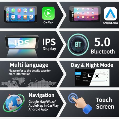 Motorcycle CarPlay & Android Auto, 6.5 Inch Wireless Carplay Screen with GPS Navigation, IP67 Waterproof Touchscreen, Bluetooth, Portable Screen for Motorbike, Dual Bluetooth, Siri, G-Assist - size: 6.5 inch