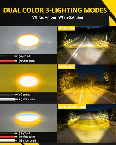 4 Inch LED Pods Driving Lights, 48W Rectangle Offroad Lights Cube Spotlights with Amber&White DRL, 120° Combo Beam 3 Modes LED Auxiliary Lights with Wiring Harness for Trucks SUV ATV UTV Motorcycle - color: 4in Amber&White Spotlight+Wire