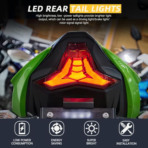 JMTBNO motorcycle LED Tail Light Brake Lights with LED Turn Signals Integrated Compatible with 2019-2023 KAWASAKI Ninja ZX-6R ZX-10R - color: Smoke-Ninja