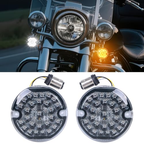 AUDEXEN 3-1/4 Inch Front LED Turn Signal Flat Smoke Lens 1157 Base Amber and White Lamp for Harley Davidson Motorcycles - color: White/Amber, size: 1157 Front