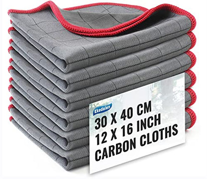 Microfiber Cleaning Cloth Lint Free Glass Cleaner Window Polishing Streak Free Miracle Easy Clean Rag Reusable for Mirror Kitchen Dish Auto Detailing, Pack of 6, 16"x12", Grey-red - color: Grey-red, 12 X 16 Inch