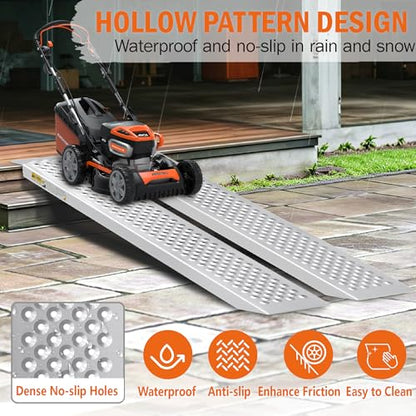 Aluminum Shed Ramp 2PCS, 880 LBS Capacity 59.8" x 8.5" Loading Ramps, Lightweight Sturdy Anti-Slip Ramps with Punch Plate Surface for Lawn Mower, Bike, Hand Truck, Motorcycle - size: 880 lbs - 59.8" L