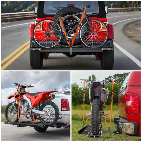 Nilight Motorcycle Hitch Carrier 600LBS, Heavy Duty Dirt Bike Hitch Hauler with 55.11" Longer Ramp, Pin, Tie-Down Strap and Tightener, 2" Receiver, 5" Wide Tire - color: Motorcycle Hitch Carrier Steel 600 LBS