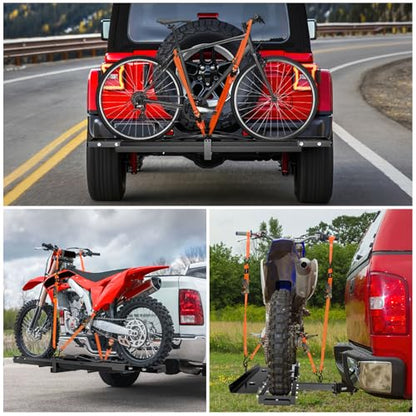 Nilight Motorcycle Hitch Carrier 600LBS, Heavy Duty Dirt Bike Hitch Hauler with 55.11" Longer Ramp, Pin, Tie-Down Strap and Tightener, 2" Receiver, 5" Wide Tire - color: Motorcycle Hitch Carrier Steel 600 LBS