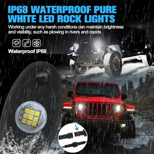 20pods White Rock Lights Dc 12v-80v 6000k Aluminum Alloy Pure White Led Rock Lights with Switch Wiring Harness Kit Ip68 Waterproof for Trucks Pickup Offroad Car SUV Utv ATV Rv Fends Underglow Lights - color: White-20Pcs + Switch Wiring Harness