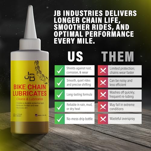 JB Industries Bike Chain Dry Lubricant, 4 oz – Long‑Lasting Bicycle Chain Lube for Dry & Dusty Conditions – Reduces Friction & Noise – Quick‑Drying Formula with Precision Drip Applicator