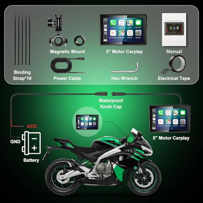 2026 YZW GPS Carplay 5 inch for Motorcycle with Wireless CarPlay & Android Auto, IP69K Waterproof Touch Screen, GPS Navigation, Supports Bluetooth, Siri/Google Voice Control, Custom Boot Logo, Bracket - size: 5 Inch Screen+Mounting Bracket