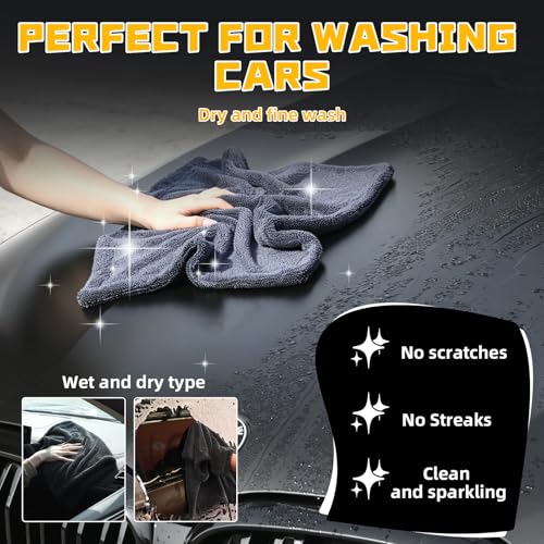 2-Pack Double-Twist Pile Microfiber Towels for Cars 1300 GSM Car Drying Towels (15.75" x 15.75") Ultra Absorbent Microfiber Towel, Streak-Free & Scratch-Free Car Cleaning Supplies with Edgeless Design - size: 15.75 x 15.75 INCH