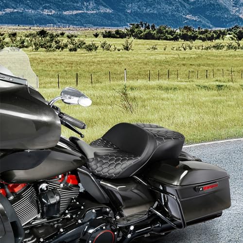 C.C. RIDER Gel Seat Hammock Seat Driver Passenger Seat Gray Hexagon Fit for Harley Touring 2009-2023 Street Glide FLHX Road King FLHR Road Glide FLTRX Electra Glide FLHT - color: 23# Gel Gray