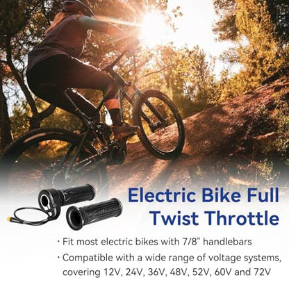 Universal 3 Pin Ebike Throttle Full Twist Compatible with Electric Bike Scooter Bicycle Motorcycle 12V 36V 48V 72V, 20X E Bike Throttle Grip Kit Replacement for Folding Mountain Bike Male