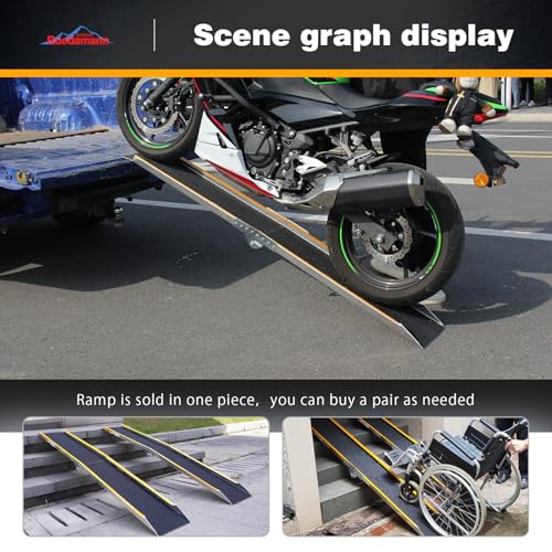 Ruedamann 71" Aluminum Loading Ramps for Pickup Trucks Trailers, Folding Motorcycle Ramp, 600Lbs Capacity, Snowmobile Ramp, ATV Truck Ramps for Dirt Bike, Tractor, Tailgate Bed, Usable Width 8.5", 1PC - size: 71'' - 600 lbs