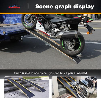 Ruedamann 71" Aluminum Loading Ramps for Pickup Trucks Trailers, Folding Motorcycle Ramp, 600Lbs Capacity, Snowmobile Ramp, ATV Truck Ramps for Dirt Bike, Tractor, Tailgate Bed, Usable Width 8.5", 1PC - size: 71'' - 600 lbs
