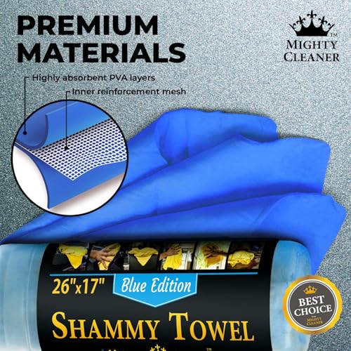 Premium 2pk +1 Free Shammy Cloth for Car Drying - 26"x17" - Super Absorbent Chamois Towel - Scratch-Free, Reusable & Soft Wash Cloth - Car Drying Towels - color: Yellow, Blue, Blue