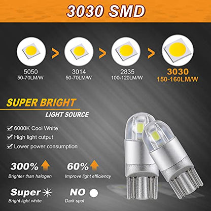 Auxbeam 194 LED Bulb, 168 T10 W5W Bulbs 6000K White, 3030 Chips T10 2825 Replacement Bulb for License Plate Lights, Dome Map Light, Courtesy Light Bulbs (2 PCS) - color: White, size: 2 Pack