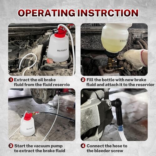 BILITOOLS 1L Universal Brake Bleeder Kit, Vacuum Brake Fluid Bleeding Tool | Pneumatic One Person Brake System Clutch Fluid Extractor Kit, Quick, Clean & Efficient - style: 1L Pneumatic Brake Bleeder Tool