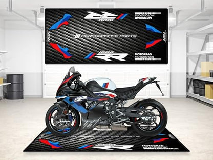 Parking Mat for M1000RR Motorcycle Models, Display and Pit Mat, Washable Non-Slip Garage and Showroom Floor Carpet - Rug (Size 2: 102 x 47/260 x 120 cm) - size: Size 2: 102 x 47 "/ 260 x 120 cm