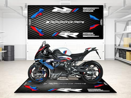 Parking Mat for M1000RR Motorcycle Models, Display and Pit Mat, Washable Non-Slip Garage and Showroom Floor Carpet - Rug (Size 2: 102 x 47/260 x 120 cm) - size: Size 2: 102 x 47 "/ 260 x 120 cm