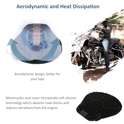 SUNPIE Motorcycle Seat Cushion Universal 3D Gel Honeycomb Motorcycle Seat Cover Breathable and Comfortable Large Seat Cushion Pad