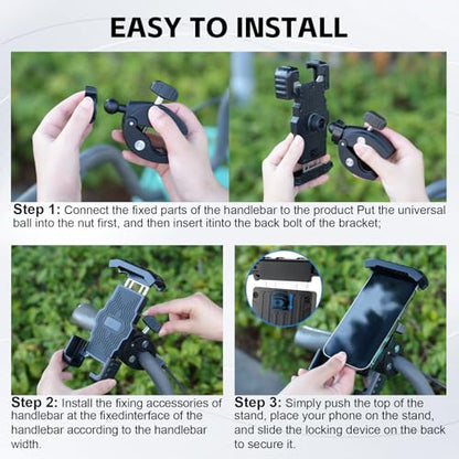 GaRhomxy Bike Phone Holder, Quick Release Motorcycle Phone Mount for Handlebar, Fits iPhone 17/16/15/14/13 Pro Max, Samsung S20 and All 4.7-7” Cell Phones, Universal Dirt Scooter Accessories, Black