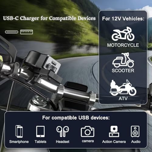 Motorcycle Phone Charger for Honda GL1800 Gold Wing 2001-2024, Dual USB Charging Outlet with Voltmeter, On/Off Switch, and Handlebar or Flat Surface Mounting Options