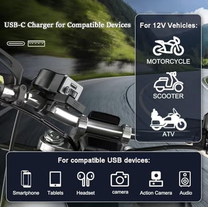Motorcycle Phone Charger for Honda GL1800 Gold Wing 2001-2024, Dual USB Charging Outlet with Voltmeter, On/Off Switch, and Handlebar or Flat Surface Mounting Options