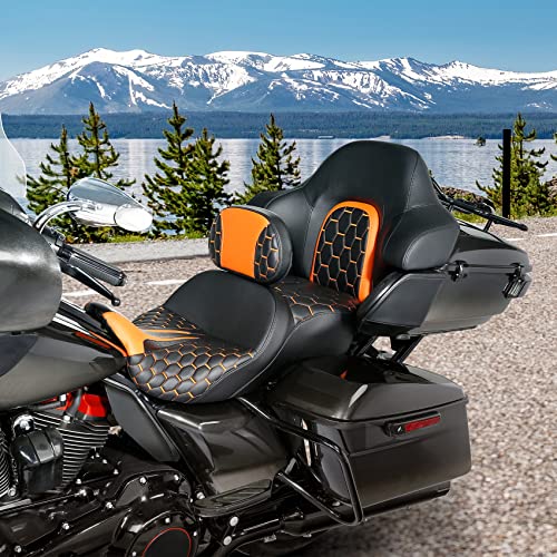 C.C. RIDER Driver Rider Backrest Fit for Harley Touring Road King Street Glide Road Glide Electra Glide and Tri Glide Models 2009-2023 2009-2023 - color: Rider Backrest 23#Black+Orange