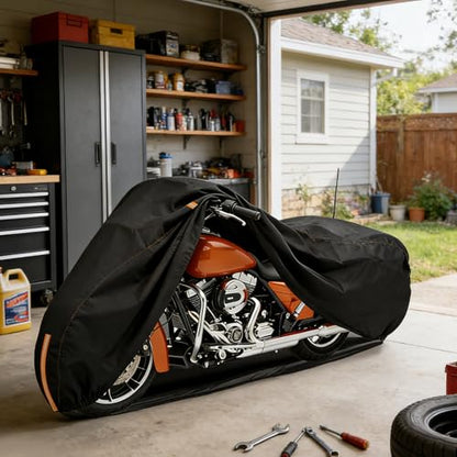 Full Enclosed Motorcycle Cover Waterproof,900D Heavy Duty Outdoor/Indoor Motorcycle Cover with Reflective Strips,Fits Most Heavy Duty Scooter/Moped/Dirtbike Motorcycles (Black,108" W x 45" D x 59" H) - size: 108"W x 45"D x 59"H