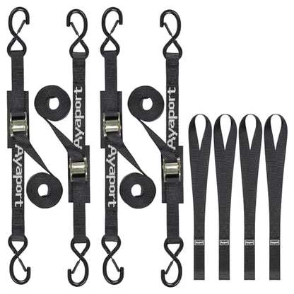 Ayaport Cam Buckle Tie Down Straps 12ft 1250lbs Break Strength 4 pcs Securing Straps with S Hooks for Motorcycle, Car, Truck, Dirt Bike - size: 1"x12'-4pcs