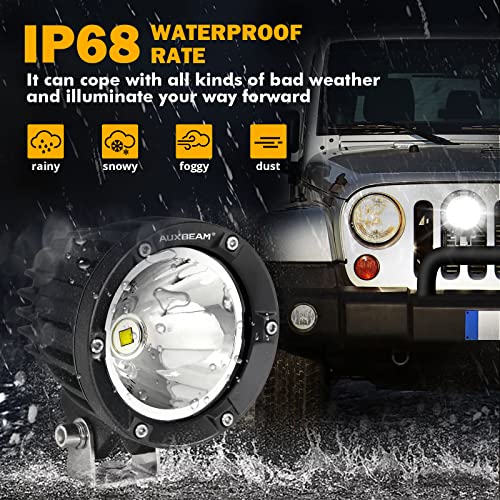 Auxbeam 4 Inch 72W Round Offroad Lights, 2PCS 7200LM LED Driving Pod Spot Lights White Beam with Wiring Harness Fit for Jeep Vehicle Truck SVU Motorcycle UTV - color: White Beam