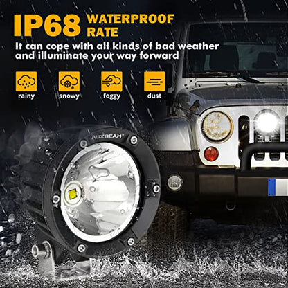 Auxbeam 4 Inch 72W Round Offroad Lights, 2PCS 7200LM LED Driving Pod Spot Lights White Beam with Wiring Harness Fit for Jeep Vehicle Truck SVU Motorcycle UTV - color: White Beam