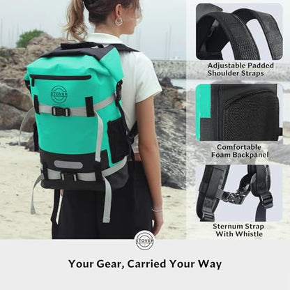 STOVER 5/10/25/30/40/55L Waterproof Dry Bag- Roll-Top Backpack w/Phone Case- Kayaking, Hiking, Camping, Boating- Men/Women - color: 40l Teal (With Phone Case), size: 40L