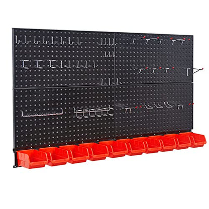 Ultrawall Pegboard Wall Organizer, Black Metal Pegboard Panels, Garage Storage System with Hooks and Storage Bins, 59pcs - color: Black