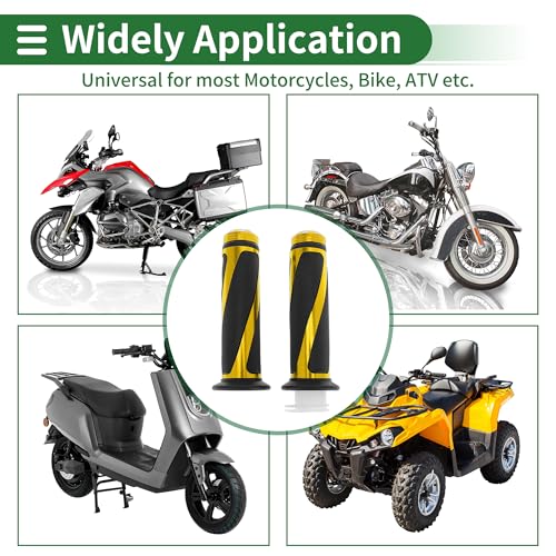 7/8" 22mm 15/16" 24mm Motorcycle Hand Grips Cover Kit Non Slip Aluminum Alloy Rubber Handlebar Grips for Motorcycle Scooter Bicycle ATV Yellow 1Set - color: Yellow