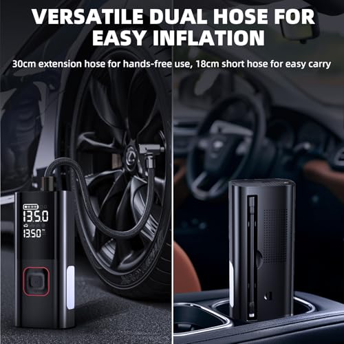 Jump Starter with Air Compressor, 5000A Battery Jumper Starter Portable (9L Gas/8L Diesel) with 160PSI Auto-Shutoff Tire Inflator, 12V Jump Box Car Battery Jump Starter with Jumper Cables, LED Light