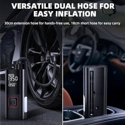 Jump Starter with Air Compressor, 5000A Battery Jumper Starter Portable (9L Gas/8L Diesel) with 160PSI Auto-Shutoff Tire Inflator, 12V Jump Box Car Battery Jump Starter with Jumper Cables, LED Light