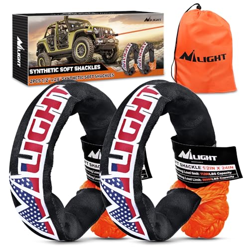 Nilight Synthetic Soft Shackle (56,000 LBS Breaking Strength) 1/2 Inch x 24 Inch 2PCS with Extra Sleeves for Sailing SUV Off Road Towing UTV ATV Trucks 4x4, 2 Years Warranty - color: 2Pcs Soft Shackles Orange