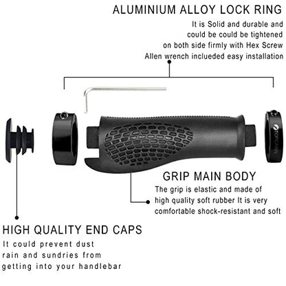 TOPCABIN Ergonomic Bike Grips - Widen Holding Rubber Grips with Aluminum LockGrips for Mountain & Road Bikes - color: Black