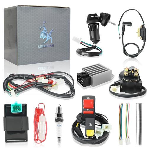50cc Dirt Bike Wiring Harness Complete Kit with Half Wave Regulator A7TC Spark Plug for 49cc 50cc 70cc 90cc 110cc 125cc Chinese Dirt Pit Bike with 4-Stroke Engine - style: ZMBWH004YBW