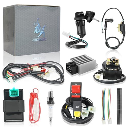 50cc Dirt Bike Wiring Harness Complete Kit with Half Wave Regulator A7TC Spark Plug for 49cc 50cc 70cc 90cc 110cc 125cc Chinese Dirt Pit Bike with 4-Stroke Engine - style: ZMBWH004YBW