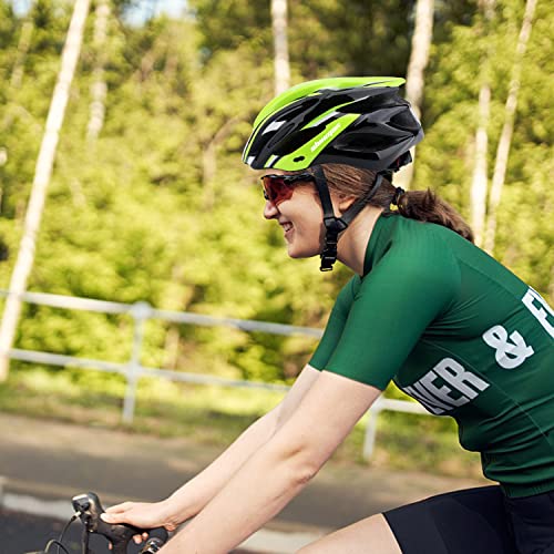 Bike Helmet Men Women, Shinmax Bicycle Helmet with Rear Light and Detachable Visor - color: Black/Green, size: Large (57-62 cm)