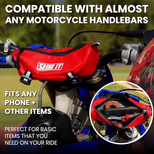 Waterproof Dirtbike Handlebar Bag | Compact Motorcycle Handle Bar Storage Pouch | Universal Fit Dirt Bike Bag for Trail & Adventure Riding | Durable Surron Bar Bag - Red - color: Red