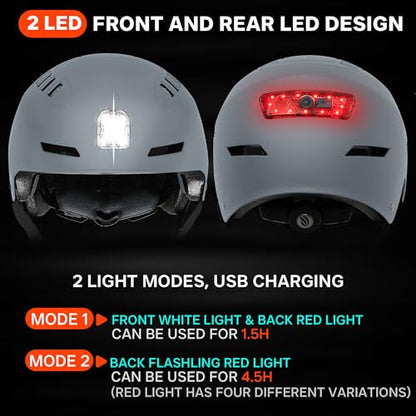 DKONI Bike Helmet with LED Lights Bicycle Helmets Commuter Cycling Helmet USB Rechargeable Front & Back LED Light Helmet for Adult Men Women - color: Grey, size: Medium: 20.5-22.5inch (52-58cm)