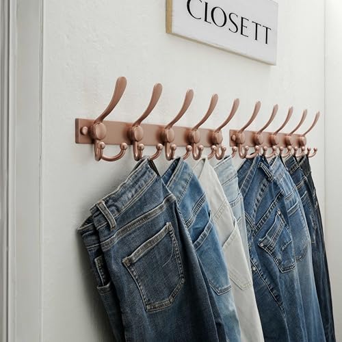 Dseap Coat Rack Wall Mount, Heavy Duty 12-Gauge Base vs Flimsy 1mm, Double-Thick Solid Anti-Snap Hooks, 16” Stud-Mount, Stainless Steel Hanger for Clothes Hat Entryway Closet Mudroom, Rose Gold - color: Rose Gold, size: L=17" (1pcs)