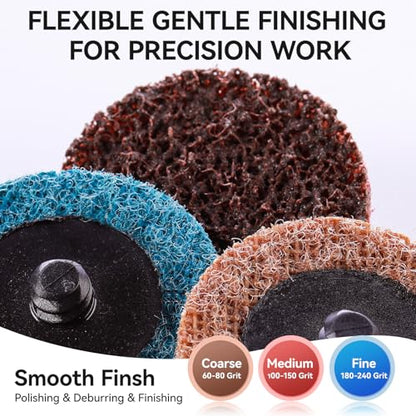 Jeimier 36PCS Premium Quick Change Surface Conditioning Discs, 2-Inch 3 Grit Nylon Non-Woven Disc, 1/4 Inch Roll Lock Holder for Die Grinder, Surface Striping, Grinding, Polishing, Fast Finishing